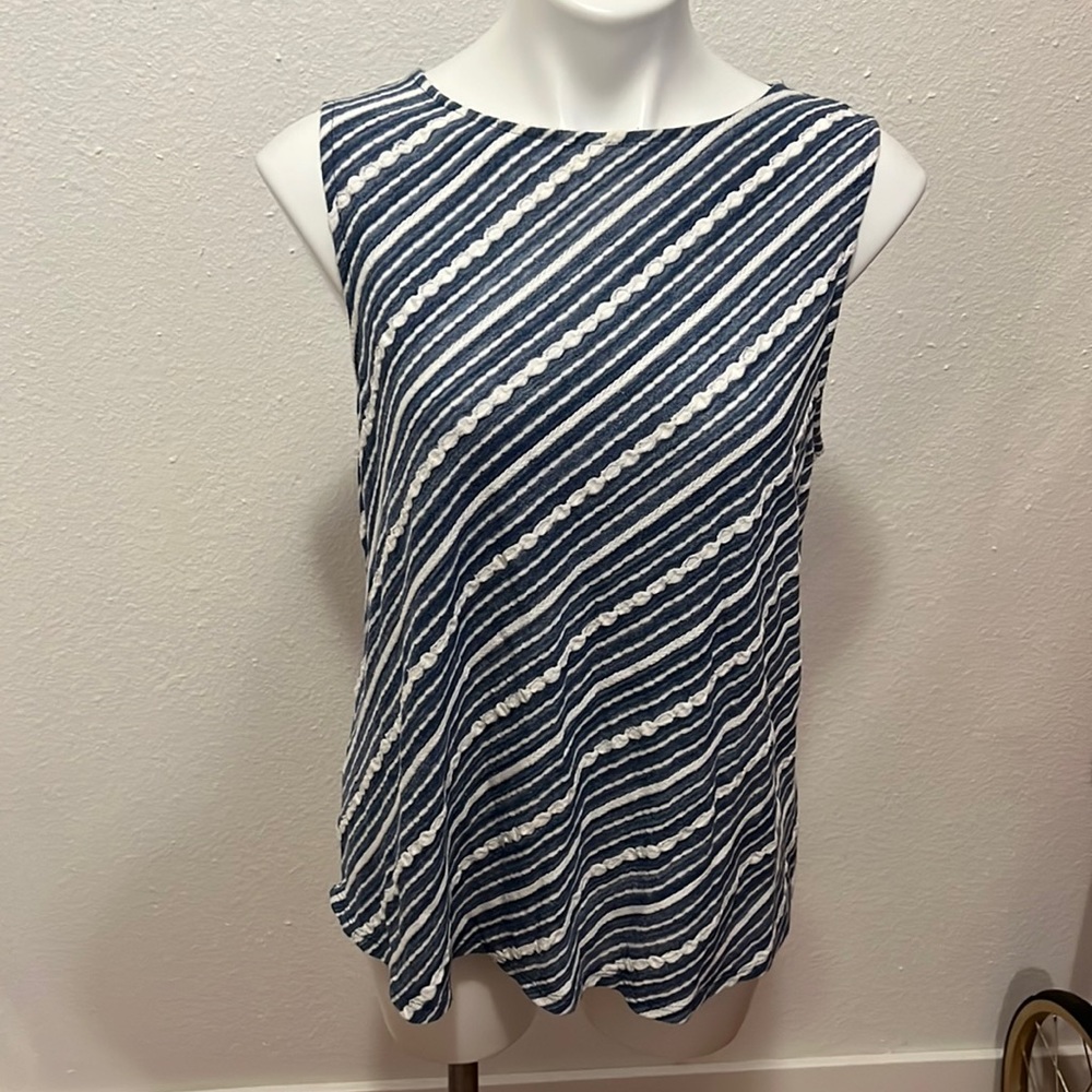 Chicos Blue White Striped Tank Top Sz 2